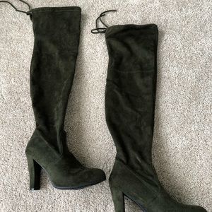 Dark green suede thigh high boots